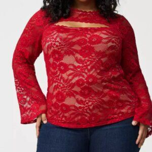 NWT Torrid Red Keyhole Lace Top (3X)
